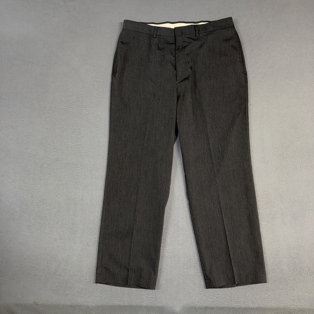 Haggar Pants Mens 36x30 (Fit 36x28) Gray Heathered Straight Flat Front Polyester